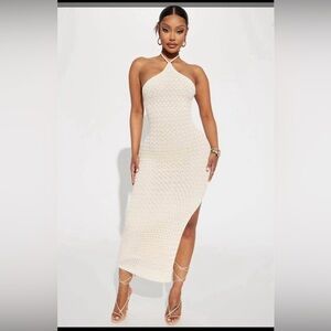 Fashion nova- Pack Your Bags
Crochet Maxi Dress - Elegant Cream Halter Dress